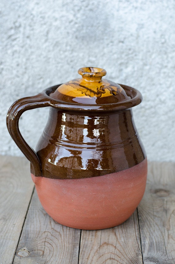  Olla de Barro para Fijoles, Atole, Sopas, Arcilla Roja con tapa  para hervir frijoles 16 tazas (pequeño, decoración tradicional) : Hogar y  Cocina