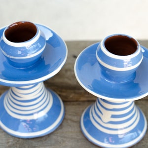 Set 1-2-3 Candleholders Bulgarian Redware Handmade Ceramic Rustic Country Style Terracotta Candlestick Holder Table Setting Decor Decoration 2 pcs Blue