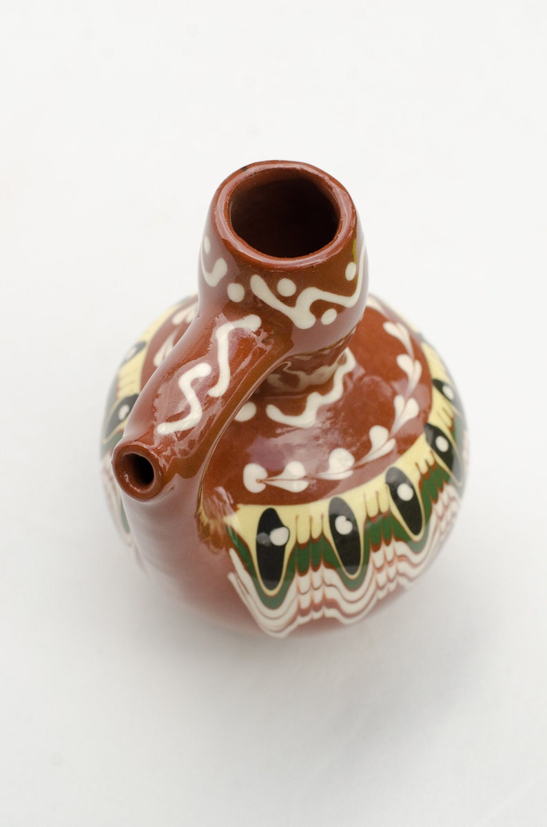 Traditional Bulgarian Ceramic Pitcher 0.500 l, Clay Redware Jug Water Rakia Raki Brandy Serving Pottery Container Handmade Hand Painted image 2
