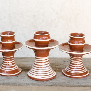 Set 1-2-3 Candleholders Bulgarian Redware Handmade Ceramic Rustic Country Style Terracotta Candlestick Holder Table Setting Decor Decoration 3 pcs Terracotta