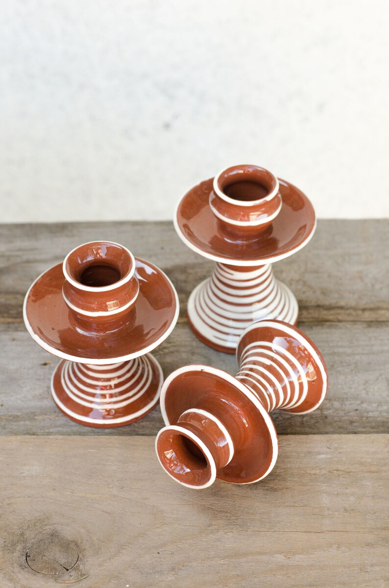 Set 1-2-3 Candleholders Bulgarian Redware Handmade Ceramic Rustic Country Style Terracotta Candlestick Holder Table Setting Decor Decoration image 6
