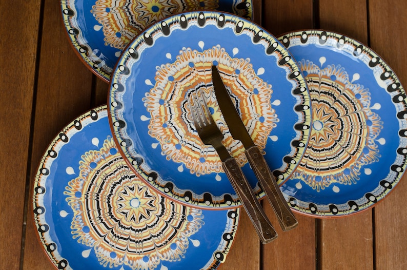 Set of 4 or 6 Traditional Bulgarian Clay Plate 25 cm/ 22 cm/ 18 cm Rustic Dinnerware, Meal Appetizer Dessert Serving Dish, Housewarming Gift image 3