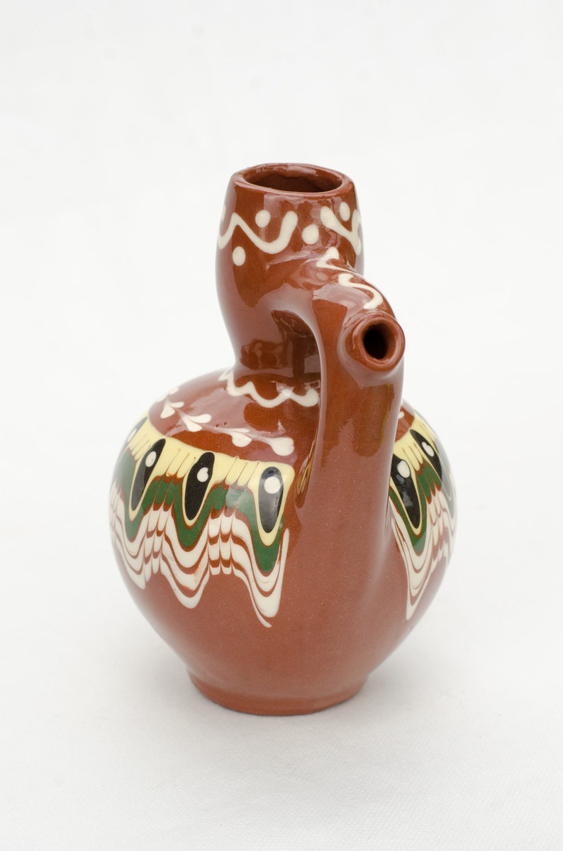 Traditional Bulgarian Ceramic Pitcher 0.500 l, Clay Redware Jug Water Rakia Raki Brandy Serving Pottery Container Handmade Hand Painted image 3