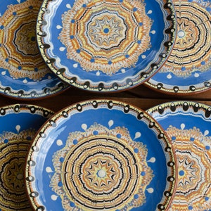 Set of 4 or 6 Traditional Bulgarian Clay Plate 25 cm/ 22 cm/ 18 cm Rustic Dinnerware, Meal Appetizer Dessert Serving Dish, Housewarming Gift image 2