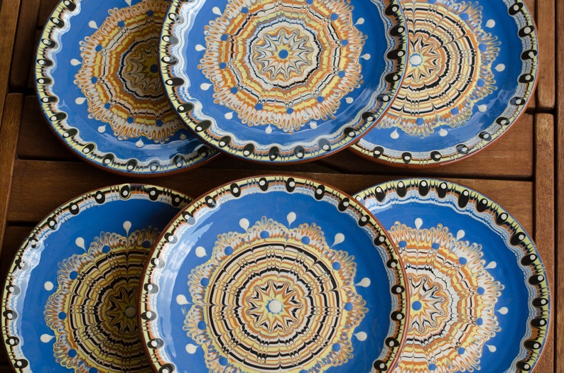 Set of 4 or 6 Traditional Bulgarian Clay Plate 25 cm/ 22 cm/ 18 cm Rustic Dinnerware, Meal Appetizer Dessert Serving Dish, Housewarming Gift image 2