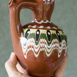 Traditional Bulgarian Ceramic Pitcher 0.500 l, Clay Redware Jug Water Rakia Raki Brandy Serving Pottery Container Handmade Hand Painted image 4