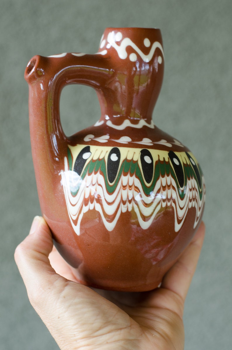 Traditional Bulgarian Ceramic Pitcher 0.500 l, Clay Redware Jug Water Rakia Raki Brandy Serving Pottery Container Handmade Hand Painted image 4