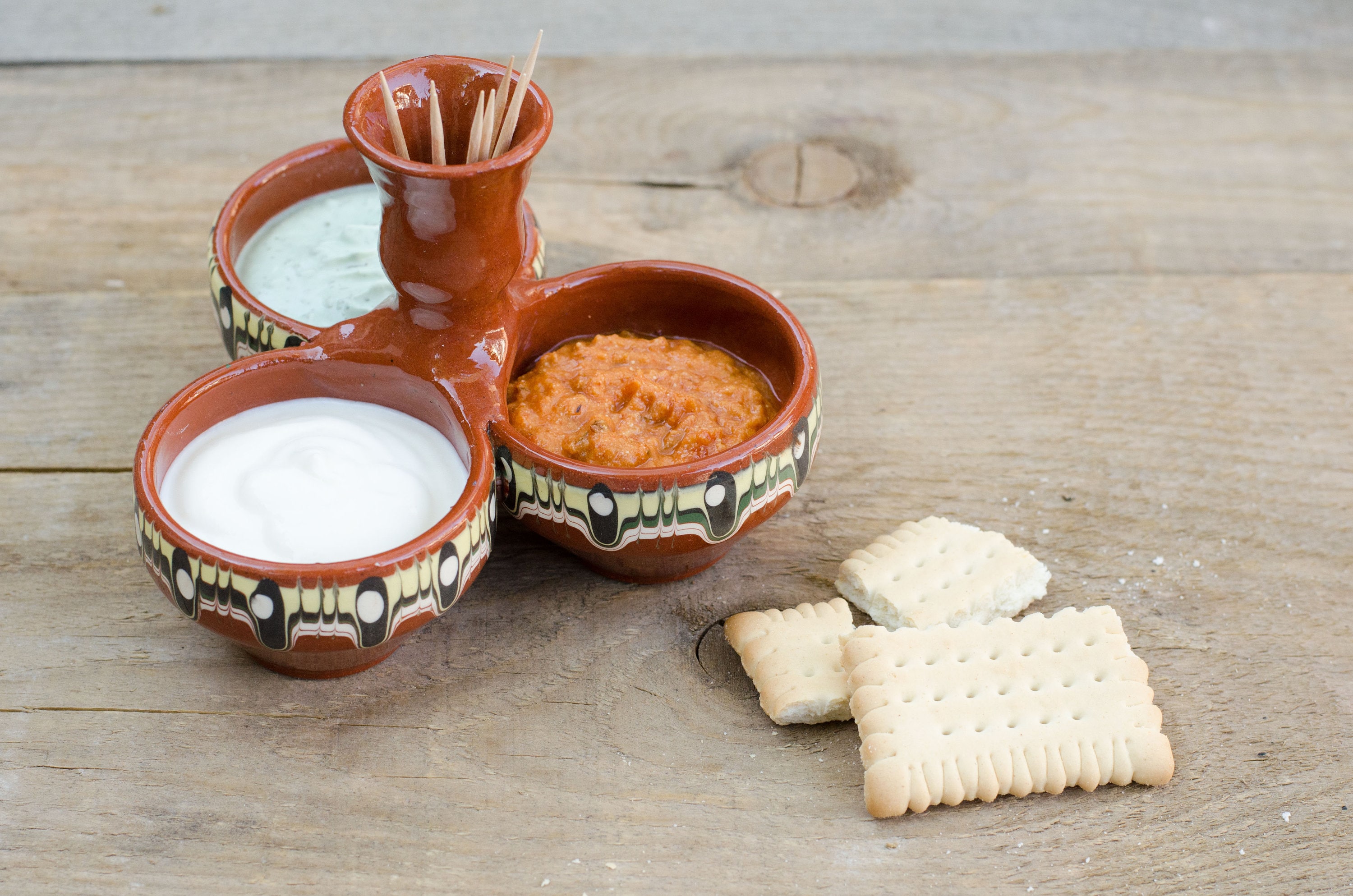 Spice Sauce Condiment Dish Set, Traditional Bulgarian Handmade Redware ...