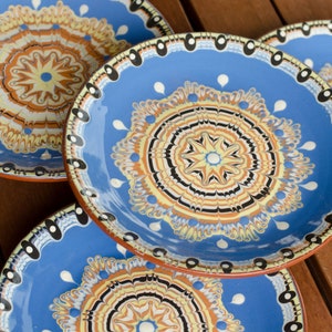 Set of 4 or 6 Traditional Bulgarian Clay Plate 25 cm/ 22 cm/ 18 cm Rustic Dinnerware, Meal Appetizer Dessert Serving Dish, Housewarming Gift image 5