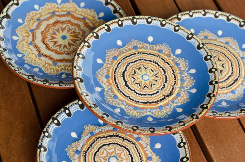 Set of 4 or 6 Traditional Bulgarian Clay Plate 25 cm/ 22 cm/ 18 cm Rustic Dinnerware, Meal Appetizer Dessert Serving Dish, Housewarming Gift image 5