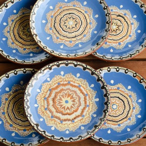 Set of 4 or 6 Traditional Bulgarian Clay Plate 25 cm/ 22 cm/ 18 cm Rustic Dinnerware, Meal Appetizer Dessert Serving Dish, Housewarming Gift image 4