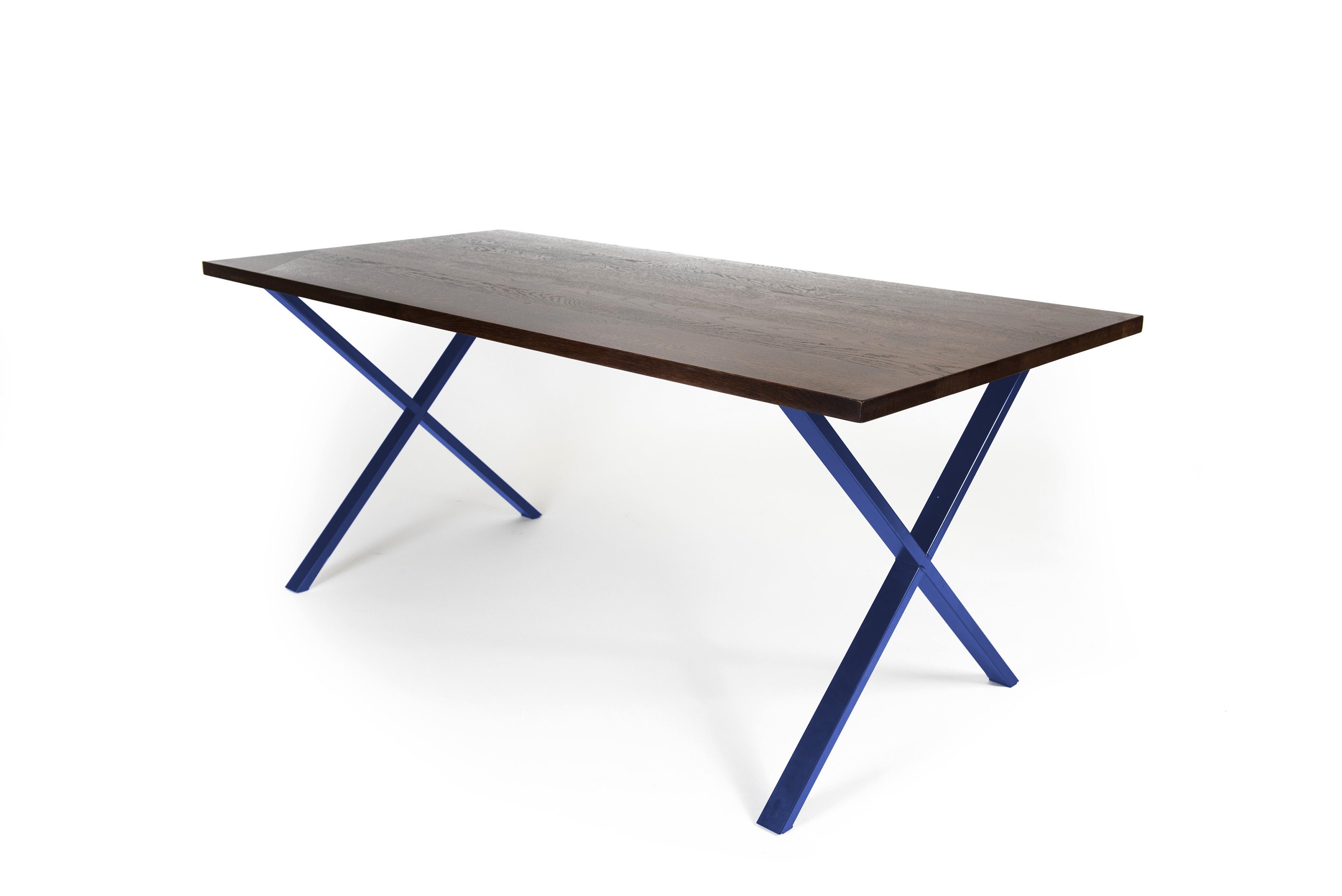 Solid Dark Oak Dining Table Xframe Steel Base Modern Etsy