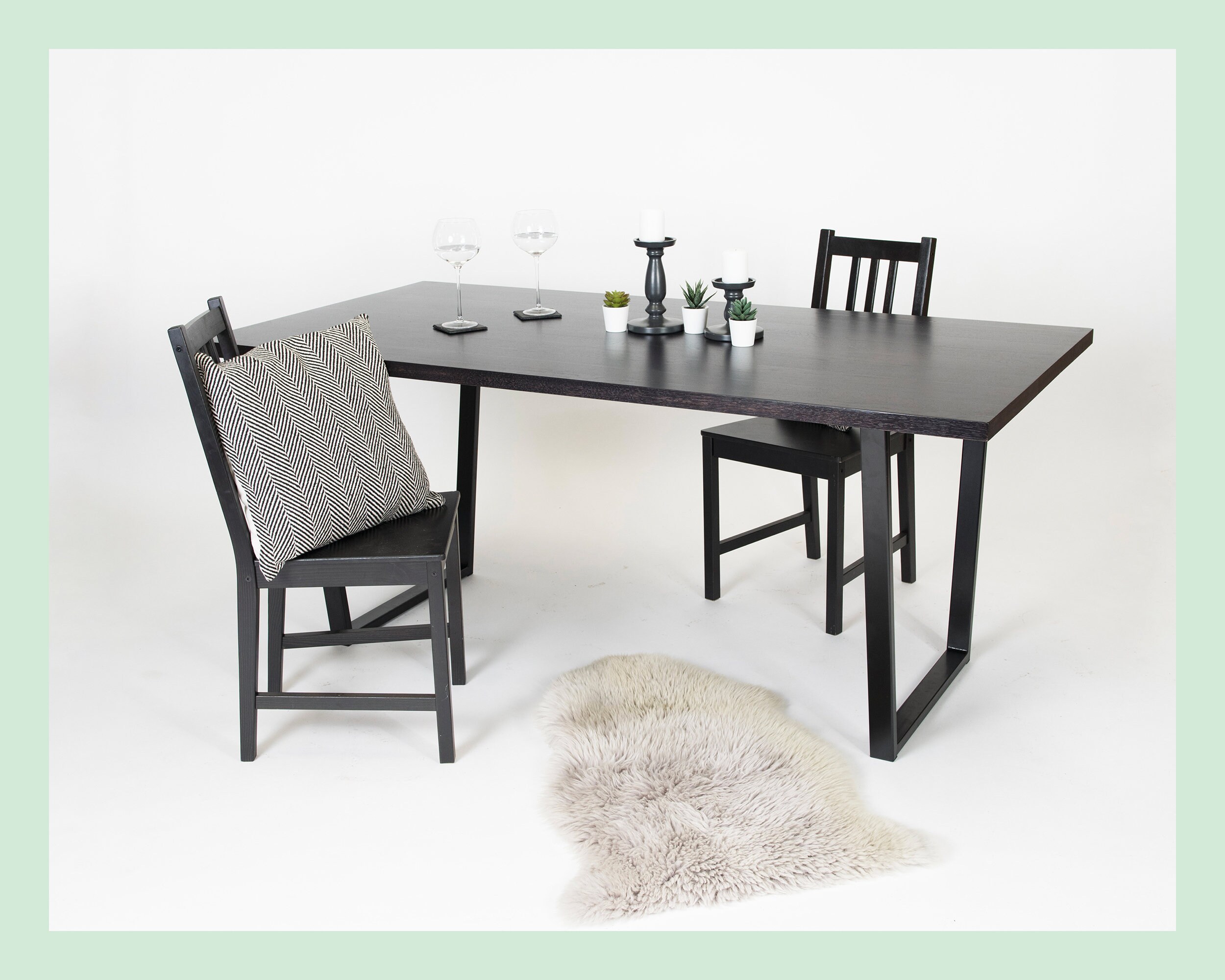 Solid Black Oak Dining Table Calia Steel Base Modern Etsy