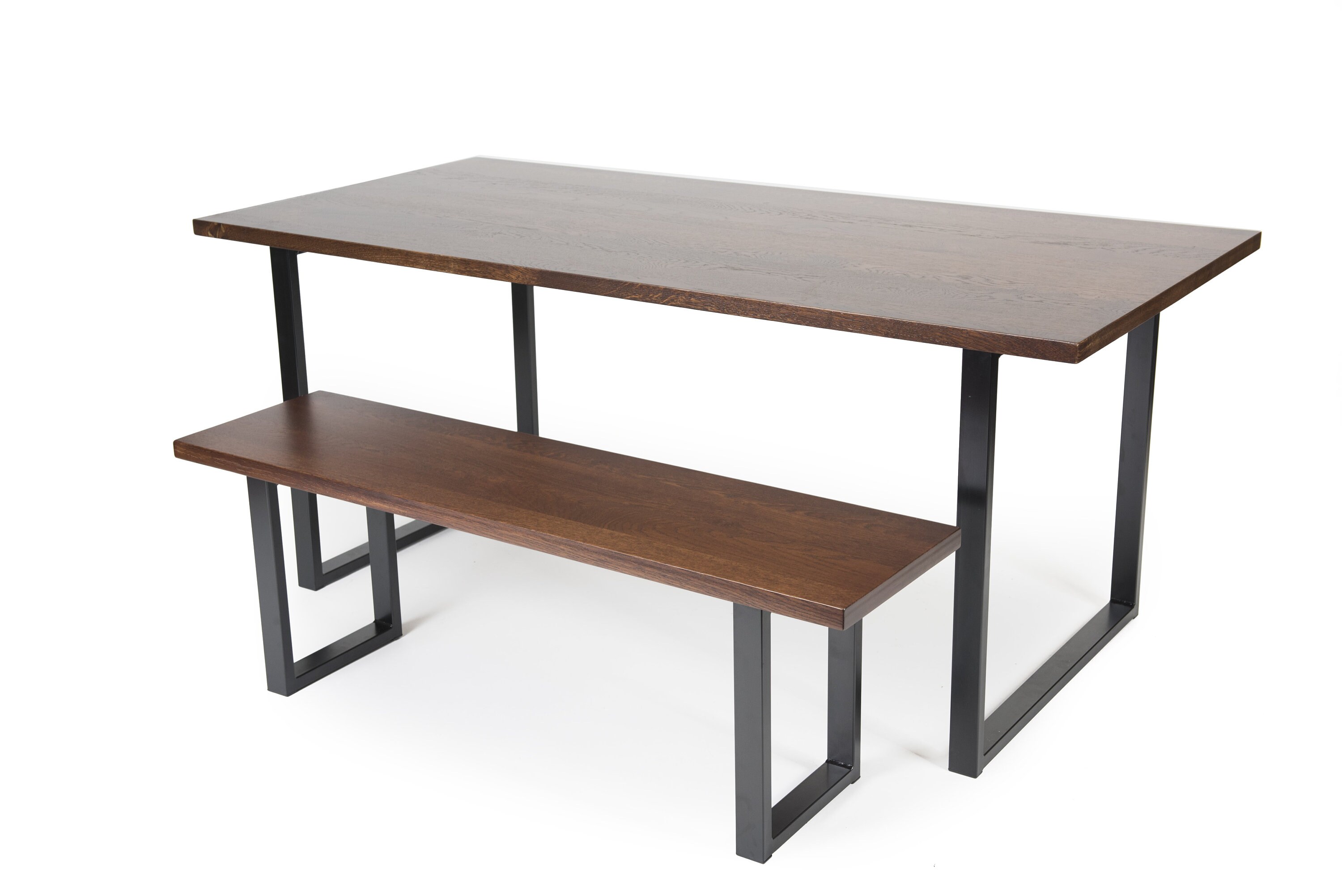 Solid Dark Oak Dining Table With Modern Industrial Calia Steel Etsy