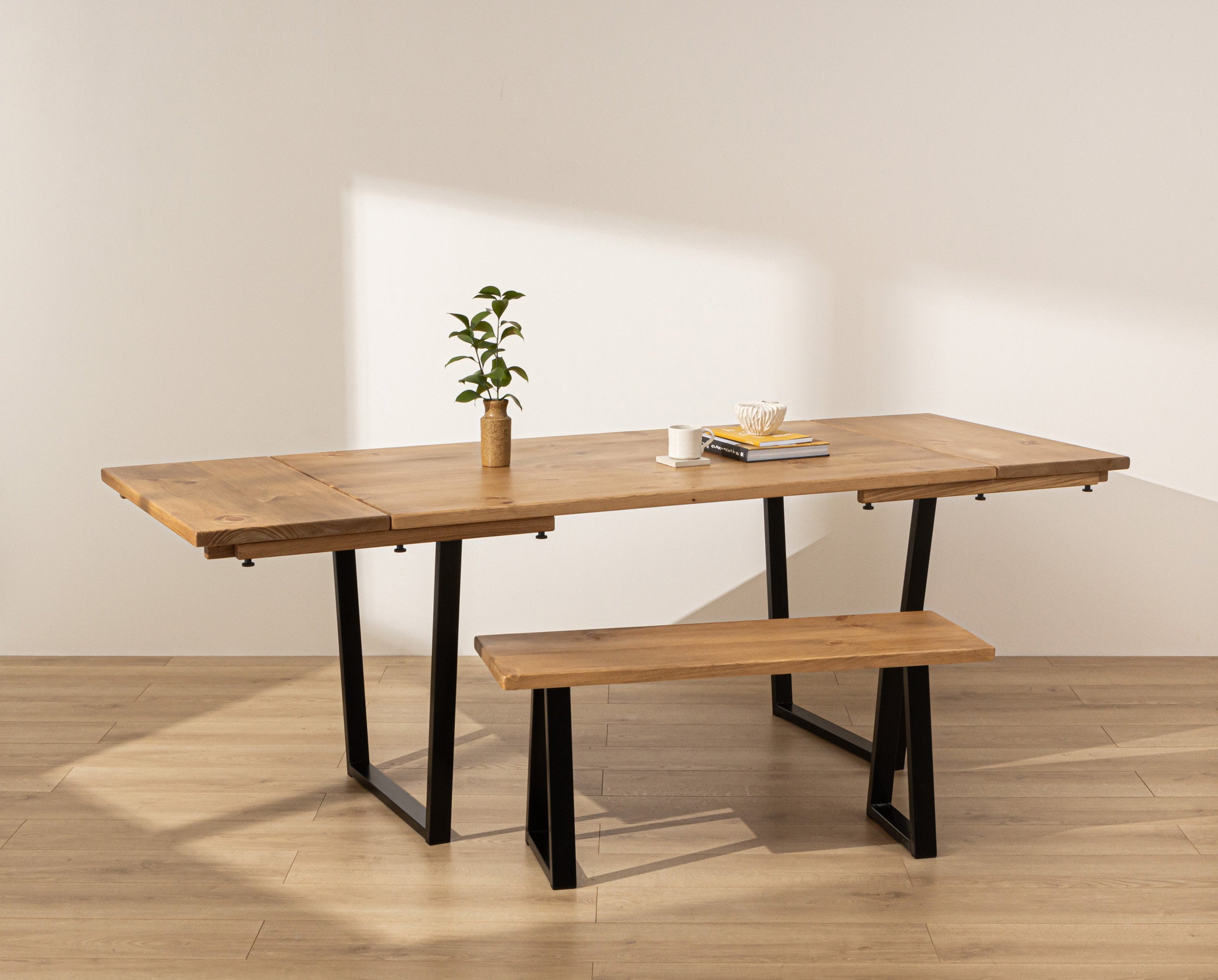 Extendable Industrial Dining Table Extending Solid Wooden Table With Black Steel Table Legs Etsy UK