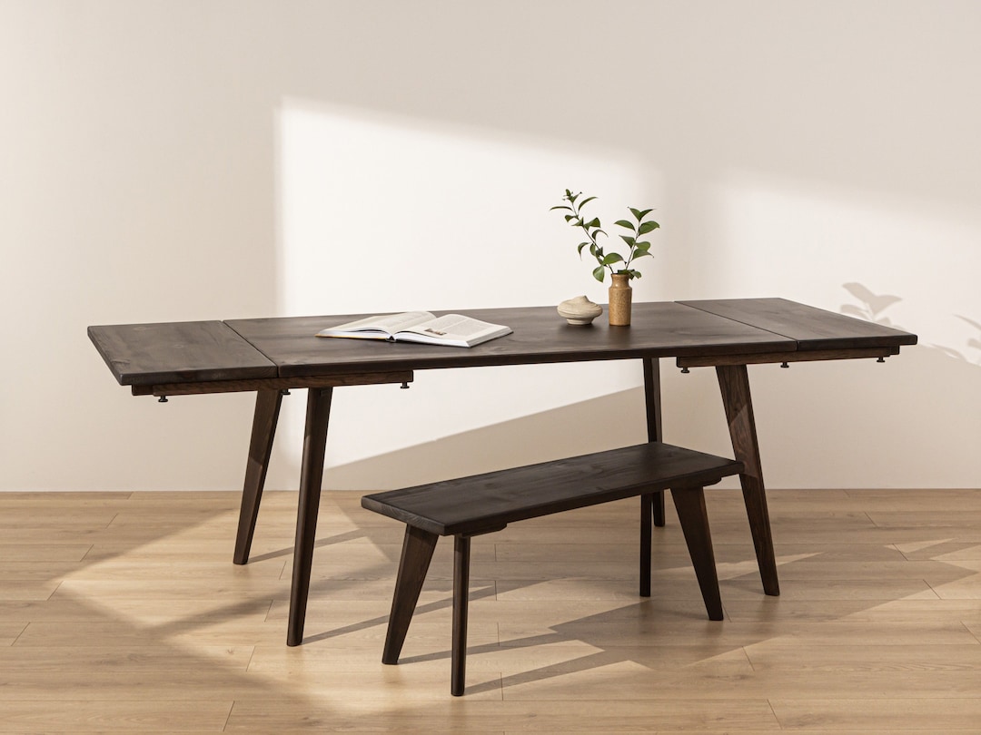 Extendable Dark Solid Oak Scandinavian Dining Table - Etsy UK