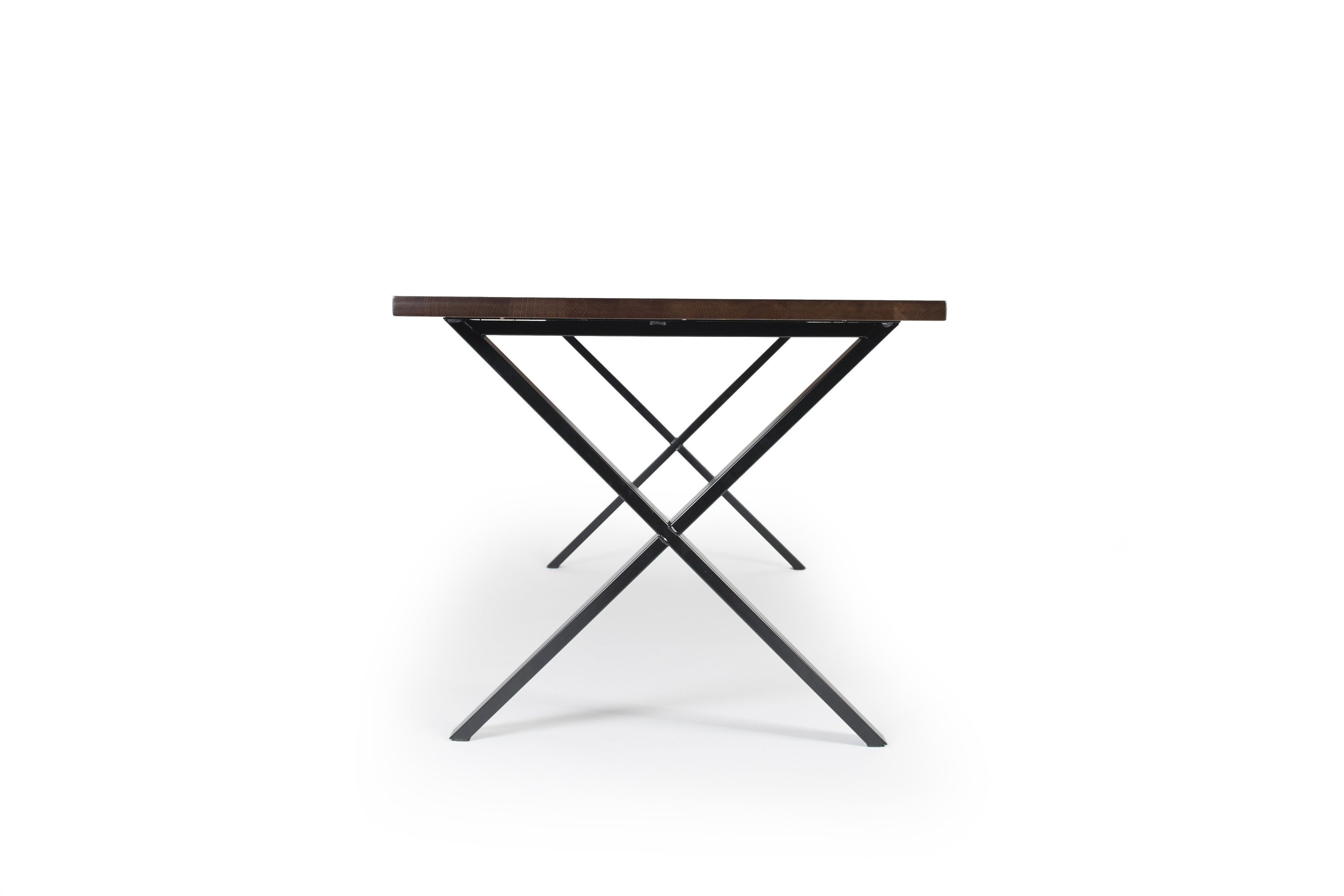 Solid Dark Oak Dining Table Xframe Steel Base Modern Etsy