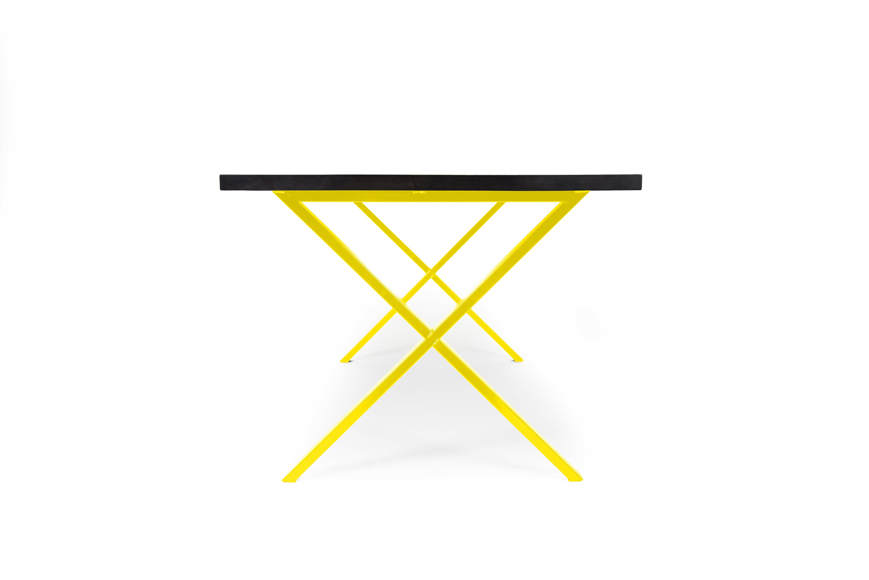 Solid Black Oak Dining Table Xframe Steel Base Modern Etsy