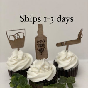 Cigar and whiskey cupcake toppers| Made of Wood | Free Shipping | Made in the USA