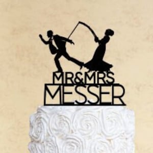 Bride Catching Fisherman Wedding cake Topper | Funny Topper | Made of Wood | Many Colors | Free Shipping | Made in the USA