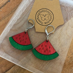 Watermelon Dangly Earrings | Made of Wood |  Free Shipping | Made in the USA | Nickle Free | Support Small Business