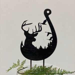 Duck hunter Deer Hunter Fishing Grooms Cake Topper | Customizable | Made of Wood |  Many Colors |  Free Shipping | Made in the USA