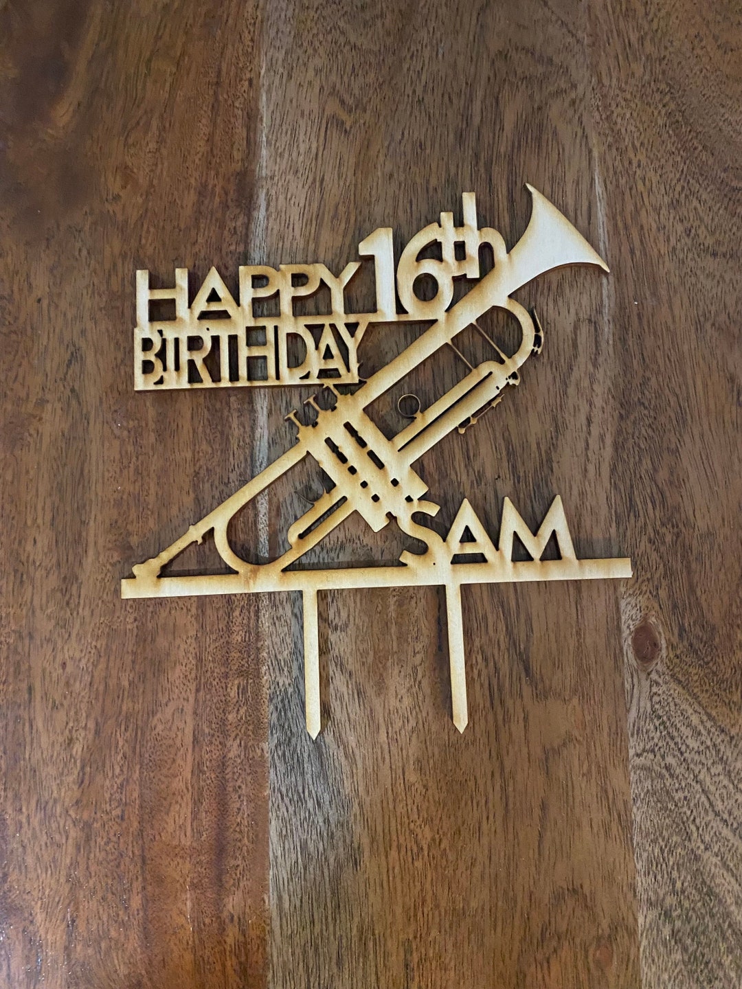 Trumpet Cake Topper Happy Birthday or Customized Text Cake Topper