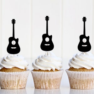 Acoustic Wood Guitar cupcake toppers | Comes in Many Colors | Made in the USA | Free Shipping