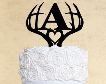 Monogram Deer antler Personalized Cake Topper | Customizable | Made of Wood  | Free Shipping | Made in the USA