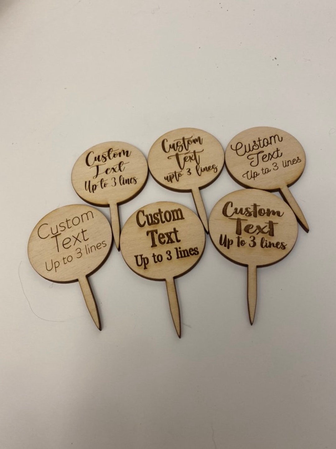 Text Message Topper Custom Text up to 3 Lines Engraved on Wood Cupcake Toppers| Made in ...