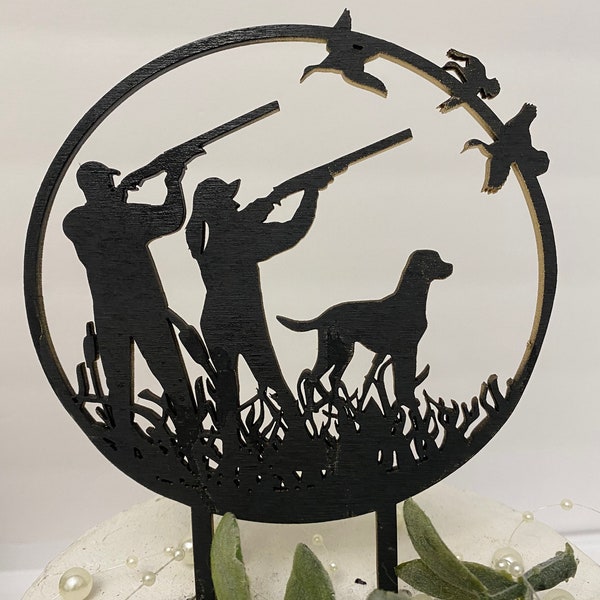 Duck hunter couple with Labrador dog Cake Topper | Made of Wood | Customizable | Wedding | Hunting Topper |  Free Shipping | Made in the USA