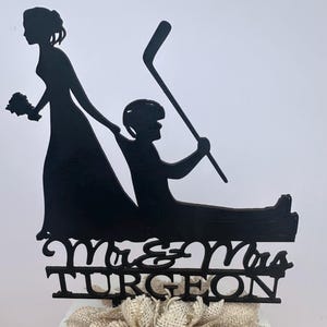 Hockey player Wedding cake Topper | Funny Topper|  Made of Wood | Many Colors | Free Shipping | Made in the USA