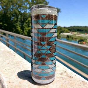 Southwestern design glitter and epoxy resin 20oz stainless steel tumbler