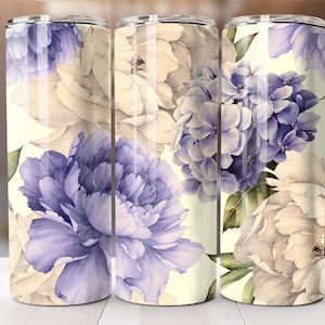 Peony & Hydrangea on 20oz Holographic Stainless-Steel Tumbler with lid and reusable straw | Floral