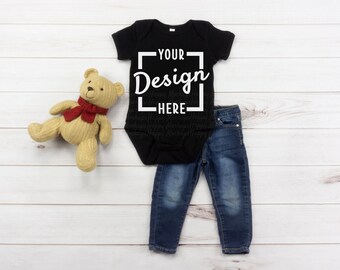 Bodysuit Mockup Black Rabbit Skins Mockup Black Onesie Etsy