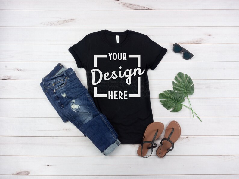 Download Blank Black Shirt Bella Canvas Unisex Tee Flat Lay Mockup ...