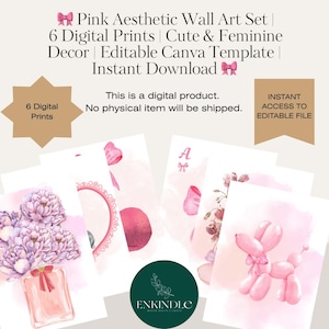 Pink Aesthetic Wall Art Set of 6 | Boho Printable Gallery Set | Digital Download Art | Nursery Decor | Blush Office Prints
