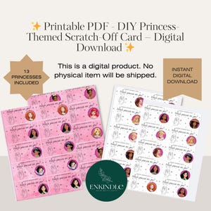 Carte à gratter DIY sur le thème des princesses - PDF imprimable, téléchargement numérique pour un jeu de fête de princesse, des faveurs et des cadeaux