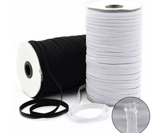 ENVÍO EL MISMO DÍA Listo para enviar - 6 mm (1/4 de pulgada) elástico trenzado plano de 5 metros paquetes - Blanco y negro disponible