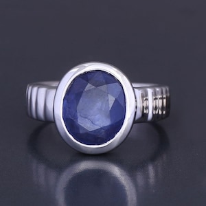 Natural Certified Blue Sapphire/ Neelam Rashi Ratan Astrological Purpose Ring In 92.5 Sterling Silver For Men And Women By ABHAY GEMS