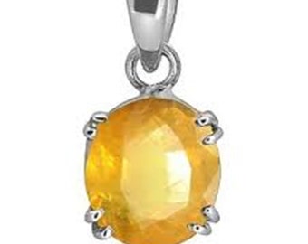 Certified Yellow Sapphire Silver Pendant: Astrological Rashi Ratan