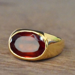 Natural Certified Hessonite Garnet/Gomed 4.00 - 11.00 Ct. Gemstone Unisex Ring in Panchadhatu (Cooper),Birthstone jewelry Ring By ABHAY GEMS