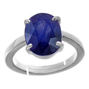 Natural Certified Blue Sapphire/Neelam 92.5 sterling silver Adjustable Rashi Ratan Astrological Purpose Ring For Men & Women By ABHAY GEMS