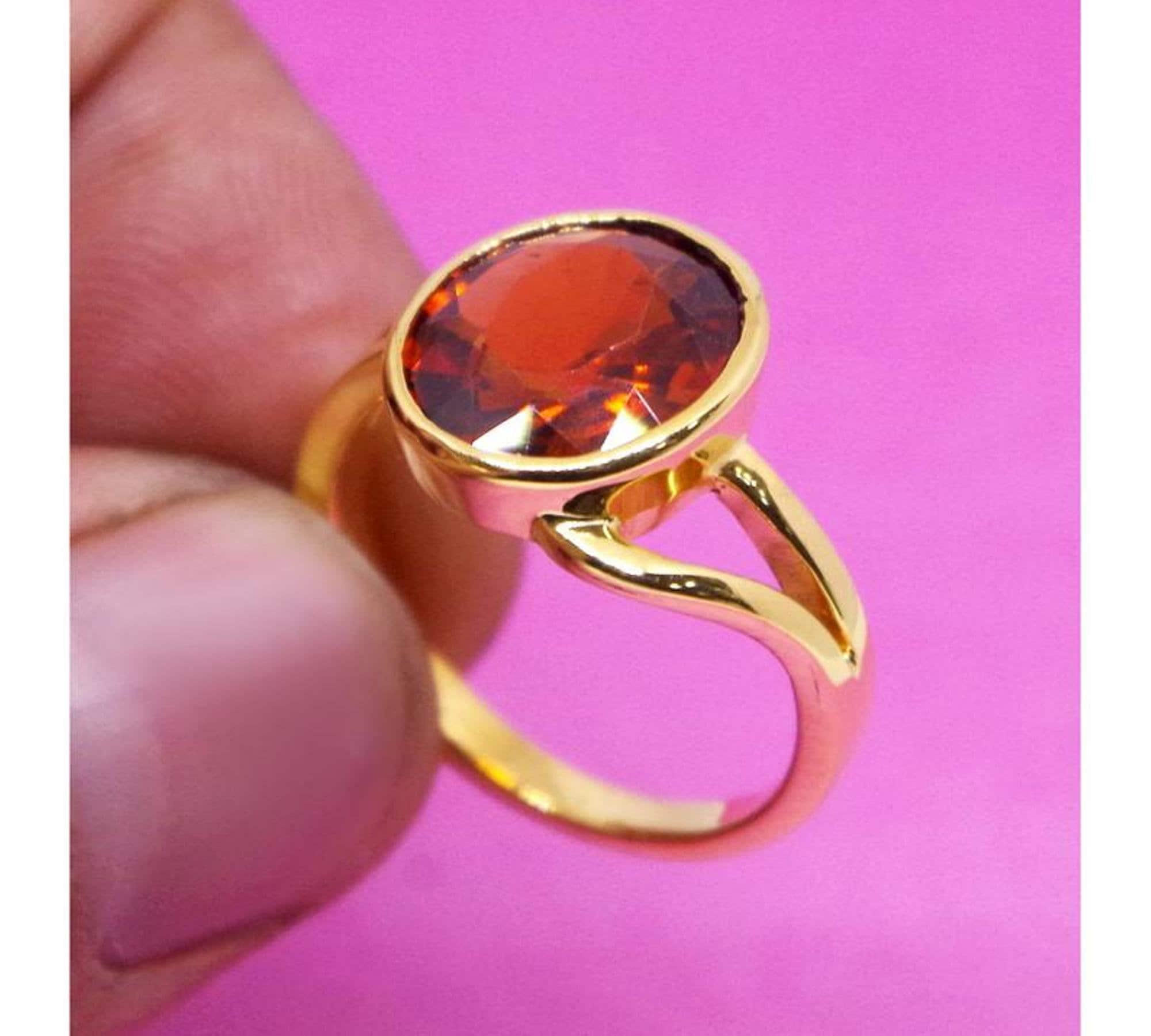 10.25 Ratti Natural Gomed Stone Astrological Gold Ring Adjustable Gomed  Hessonite Astrological Gemstone for Men and Women (Lab - Tested)