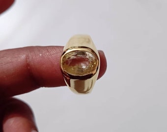 Natural Certified Unheated 4.00-11.00 Ct Yellow Sapphire Ring , 18K Gold Pukhraj Ring For Unisex !