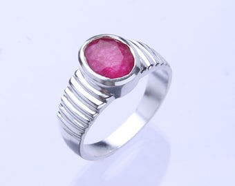 Anel de prata de lei 925 com rubi natural certificado de 4,00 a 11,00 ct: Anel de astrologia unissex Manik