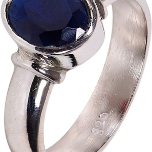 Natural Certified Blue Sapphire/Neelam 92.5 Sterling Silver Rashi Ratan Astrological Purpose Ring For Men & Women By ABHAY GEMS