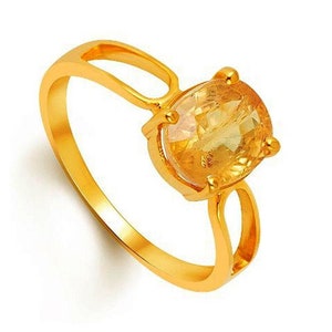 Anillo De Zafiro Amarillo Certificado: Piedra Preciosa Astrológica Panchdhatu