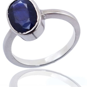 Natural Certified Blue Sapphire/ Neelam Rashi Ratan Astrological Purpose Ring In 92.5 Sterling Silver For Men And Women by ABHAY GEMS