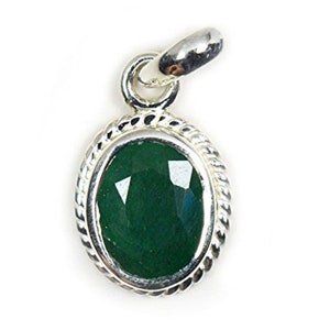 Emerald Sterling Silver Pendant: Natural Panna Gemstone, Astrology Unisex